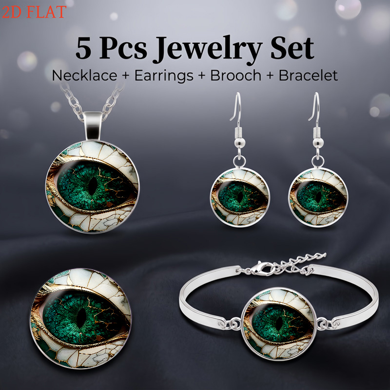 5pc Eye-Themed Women's Necklace, Earrings, Brooch, Bracelet Set